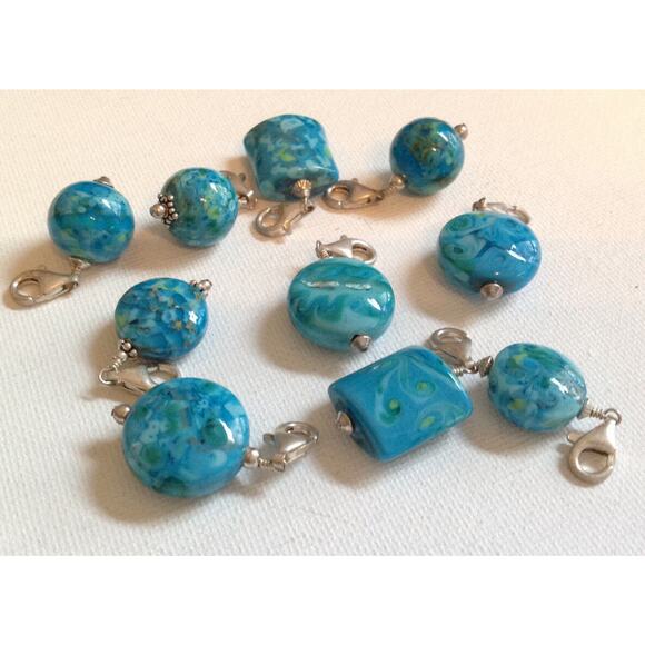 Lela Belle Hand Blown Murano Glass Beads - Set of 10 - Shades of Turquoise B26 - Picture 1 of 12